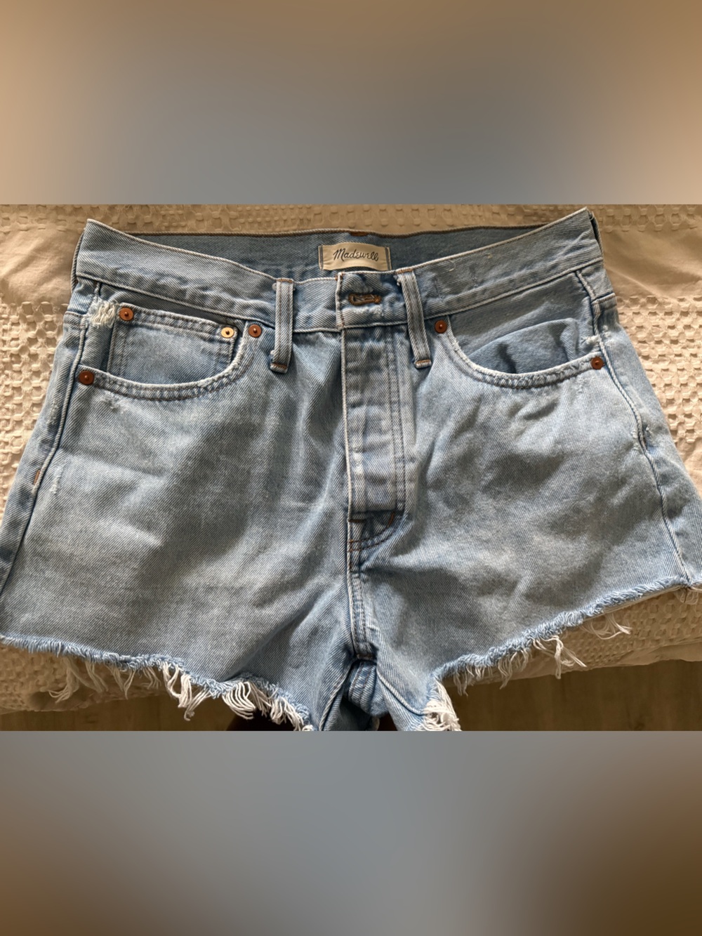 Madewell Light Wash Denim Frayed Hem Shorts